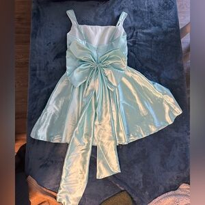 Blue satin short dress giant bow